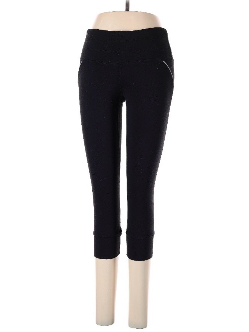 Athleta Womens M Black Capri Leggings Relay Zip Pocket Mesh Athletic Yoga 862109